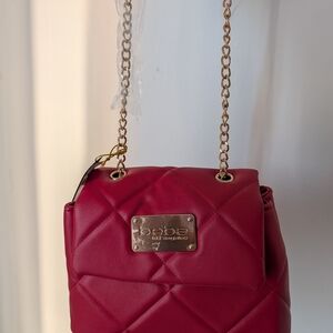 Bebe Quilted Chain-Strap Shoulder Bag in Deep Red